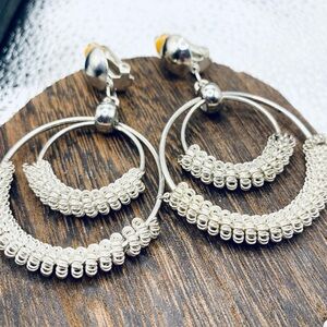 Sparkling Silver Double Hoop Mesh Earrings